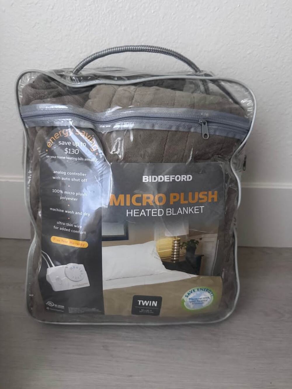 Biddeford Heated Micro Plush Electric Blanket Twin 62x84in Tan Beige